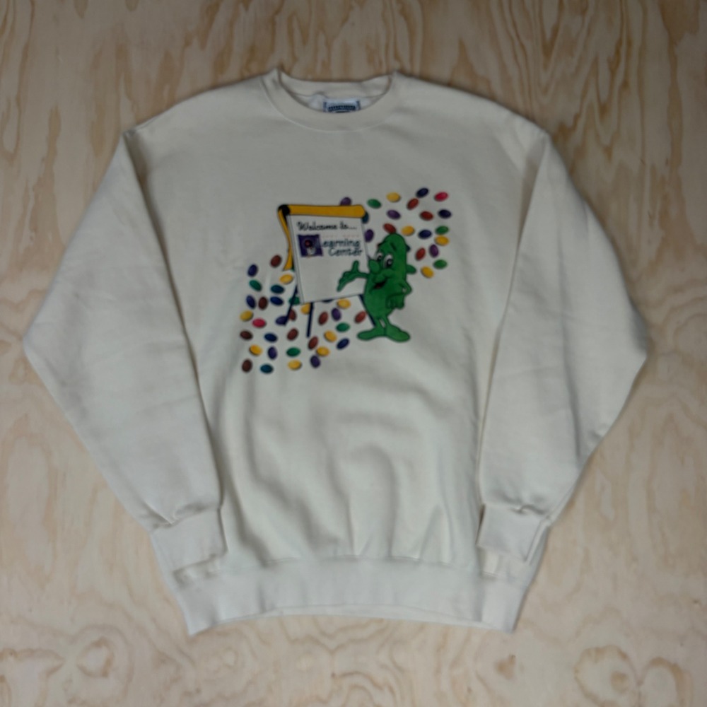 Vintage Lee Heavyweight Sweatshirt Mens Large Cream Just Born Learning Center